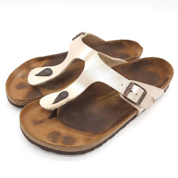 Birkenstock (Womens 11 Mens 9) Gizeh Leather Metallic Pearl Strap Thong‎ Sandals - Picture 1 of 10